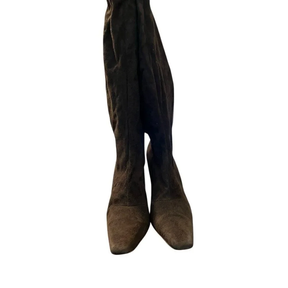 Bergdorf Goodman Ladies Size 10 M Brown Suede Tall Heeled Boots Pull On Italy
